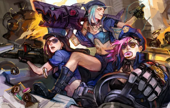 Картинка League of Legends, Caitlyn, Jinx, Sheriff of Piltover, Loose Cannon, Piltover Enforcer
