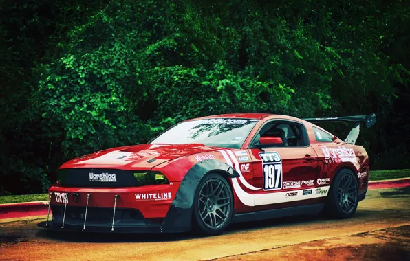 Картинка Mustang, Ford, red, front, race car, обвес