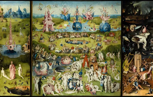 Картинка триптих, сад земных наслаждений, Иероним Босх
