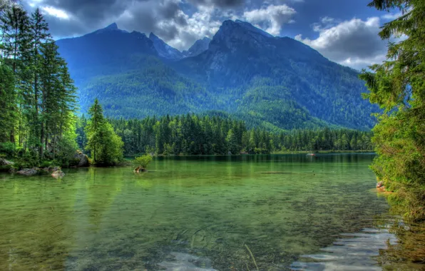 Картинка пейзаж, горы, природа, река, HDR, Германия, Бавария