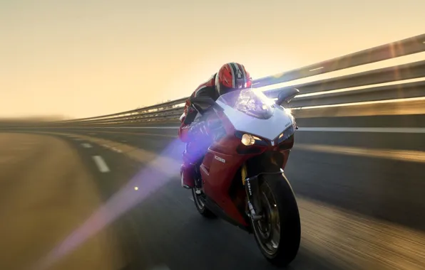 Картинка Красный, Скорость, Свет, Мотоцикл, Ducati
