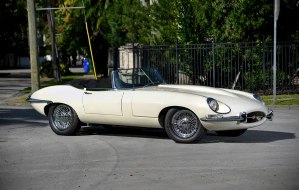 Картинка белый, Jaguar, ягуар, E-Type, классика, 1967, Series I, Open Two Seater