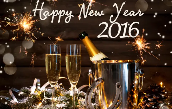 Картинка бутылка, Новый Год, бокалы, golden, шампанское, New Year, Happy, champagne, 2016