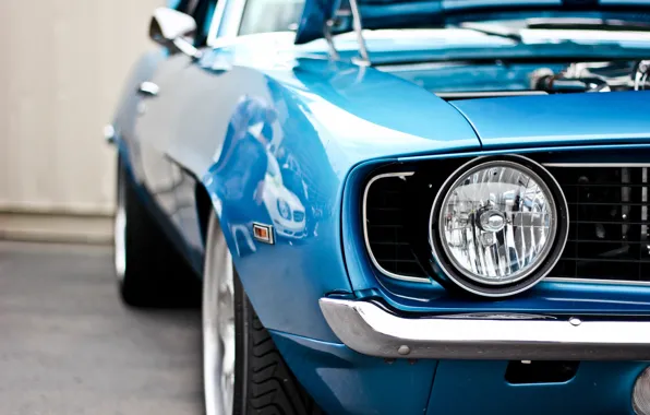 Картинка синий, фара, Chevrolet, Camaro, шевроле, мускул кар, blue, muscle car, камаро