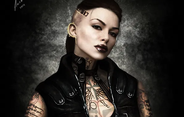 Картинка девушка, тату, арт, татуировки, Mass Effect 3, Джек, Jack