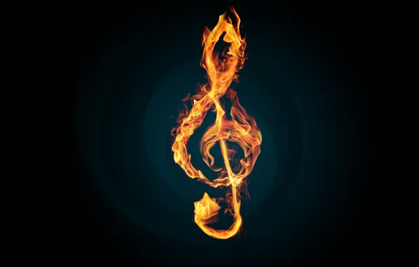 Картинка огонь, пламя, music, ключ, мелодия, Скрипичный