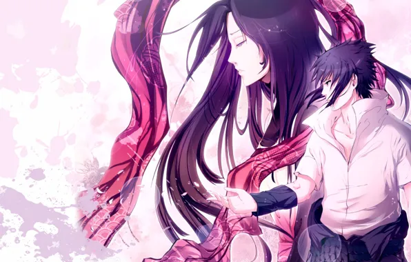 Картинка девушка, шарф, наруто, парень, naruto, art, саске, sasuke, учиха, uchiha, авторский персонаж, Kivi1230