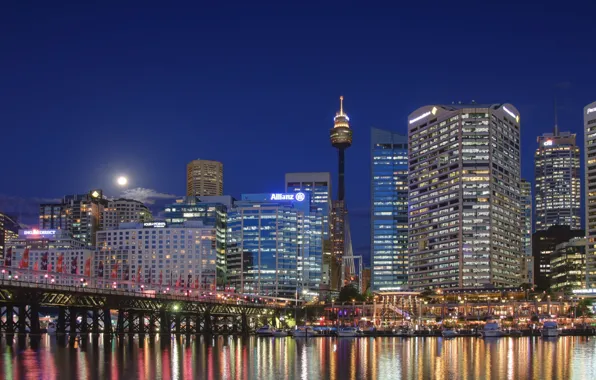 Картинка город, Австралия, Сидней, ночной, как, телебашня, высотки, Australia, Sydney, или, также, AMP Tower, известная, Centrepoint …