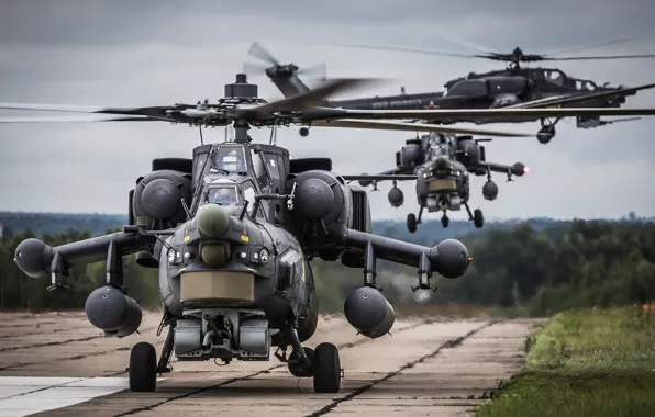 Картинка вертолеты, взлет, ударные, «Беркуты», Mi-28N