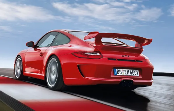 Картинка 911, 997, Porsche, Порше, вид сзади, GT3, ГТ3.красный