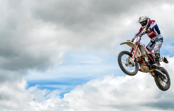Картинка небо, прыжок, спорт, мотоцикл