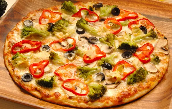 Картинка зелень, пища, пицца, оливки, food, pizza, вкусно, маслины, болгарский перец, delicious, еди, сытно