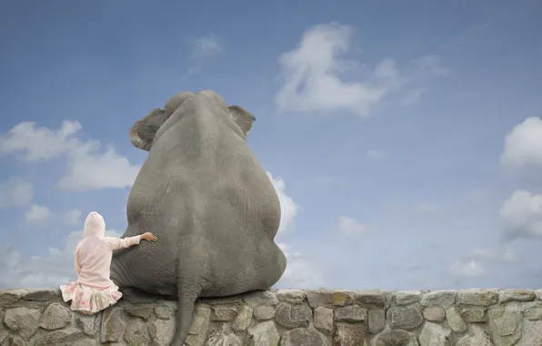 Картинка слон, девочка, друзья