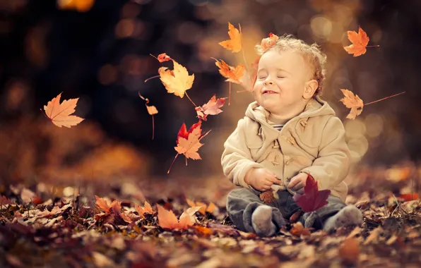 Картинка осень, листья, настроение, мальчик, ребёнок
