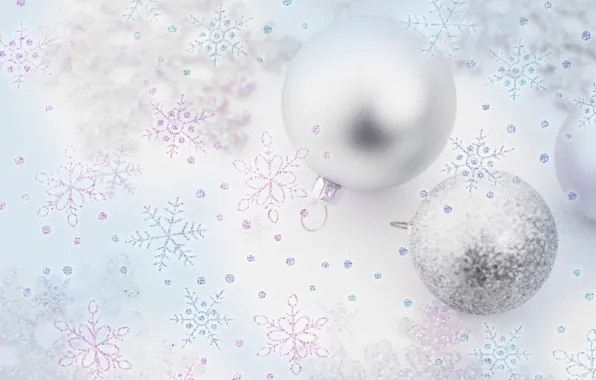 Картинка зима, шарики, снежинки, новый год