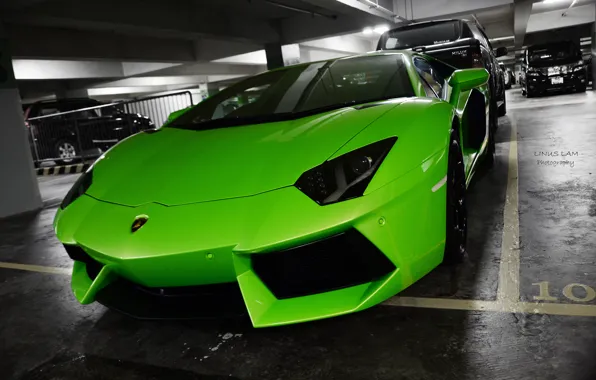 Картинка car, зеленый, green, Lamborghini, LP700-4, Aventador, ламборгини, авентадор