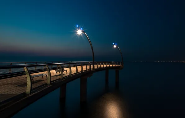Картинка ночь, мост, фонари