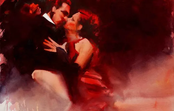 Картинка страсть, женщина, танец, поцелуй, картина, арт, акварель, мужчина, двое, танго, Alvaro Castagnet