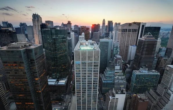 Картинка закат, нью-йорк, New York City, usa, nyc, Midtown Manhattan, Sunset over