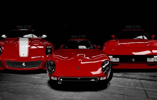 Картинка Ferrari, cars, Italy, models, Black and white, Triple
