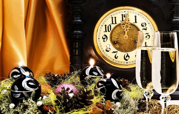 Картинка Часы, Новый год, Украшения, Праздник, Игрушки, Гирлянда