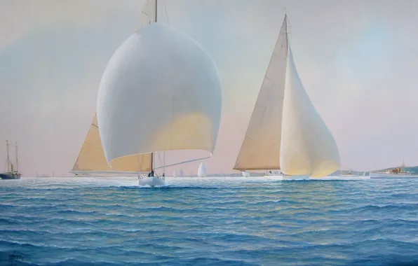 Картинка море, ветер, корабли, картина, паруса, парусники, Tim Thompson