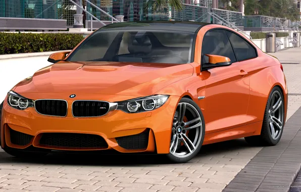 Картинка бмв, оранжевая, BMW, Orange, Photoshop, Coupe, F82, by dangeruss, 3D Studio MAX, Vray