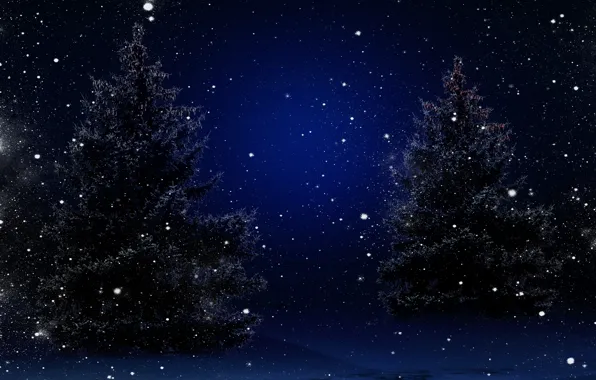 Картинка зима, снег, деревья, природа, елка, Новый год, Nature, trees, winter, snow, Счастливого Рождества, Magic Christmas …