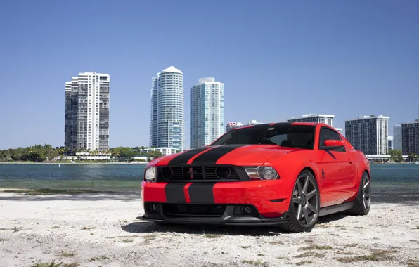 Картинка mustang, red, ford, beach, miami