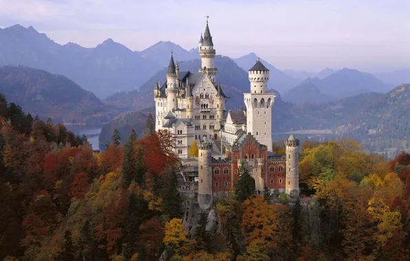Картинка осень, замок, Германия, Бавария, Neuschwanstein, Нойшванштайн