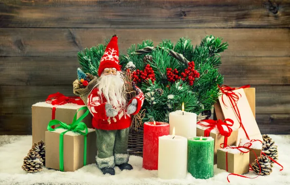 Картинка снег, украшения, елка, свечи, Новый Год, Рождество, подарки, Christmas, Xmas, decoration, gifts, Merry