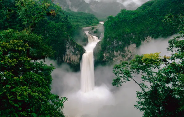 Картинка лес, горы, река, водопад, Эквадор