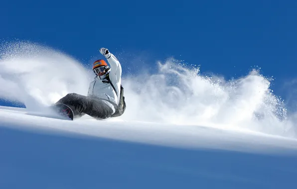 Картинка зима, снег, горы, сноубординг, спуск, спорт, snowboard, сноубордист