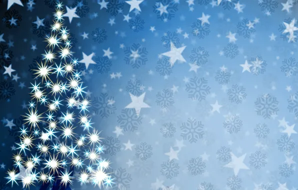 Картинка снежинки, праздник, графика, новый год, рождество, звёзды, искры, ёлка, christmas, new year