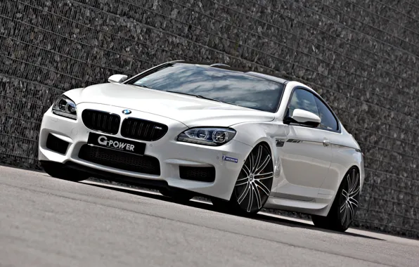 Картинка BMW, white, tuning, coupe, front, g-power, f13