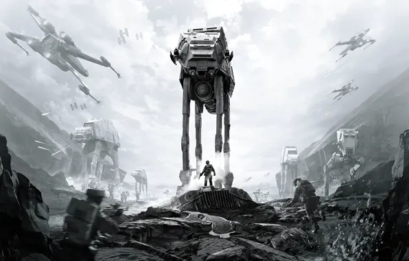 Картинка игры, Electronic Arts, AT-AT, DICE, Stormtroopers, Rebels, AT-ST, star wars battlefront, Sallast, Ultimate Edition, BLACK …