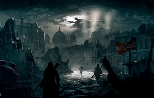 Картинка ночь, город, берлин, ассасин, Assassin's Creed Berlin WW2