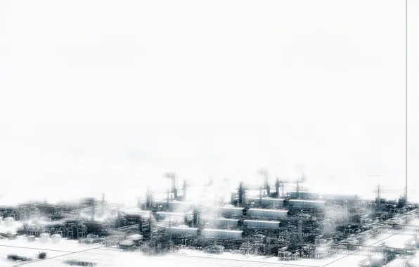 Картинка белый, город, индастриал, завод, снежный, техно