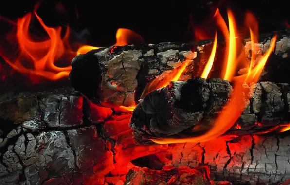 Картинка пепел, огонь, дрова, угли, камин, костёр, пламень