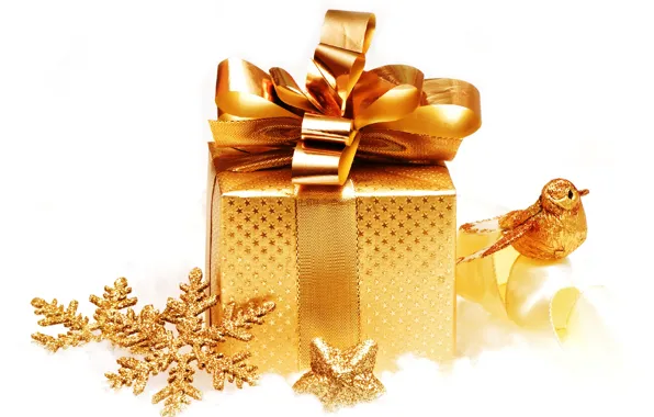 Картинка украшения, снежинки, золото, подарок, Рождество, Новый год, golden, Christmas, box, gift, decoration, xmas, Merry