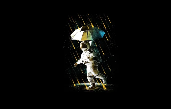 Картинка зонтик, дождь, костюм, астронавт