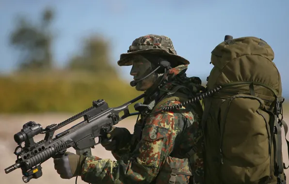 Картинка Германия, солдат, автомат, рюкзак, винтовка, экипировка, штурмовая, бундесвер, HK G36