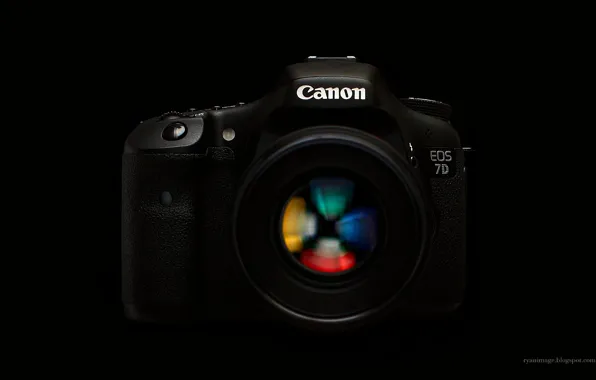 Картинка фотоаппарат, черный фон, Canon, EF 100mm F2.8L macro Hybrid IS, EOS 7D