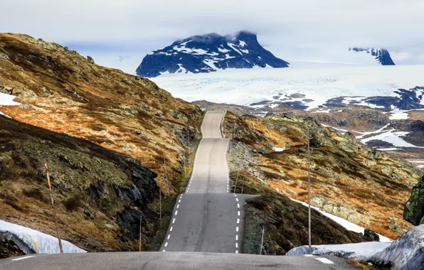 Картинка Mountains, Norway, Ice, Road, Peaks