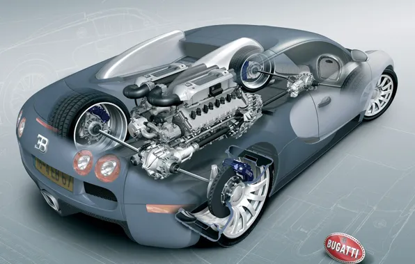 Картинка двигатель, схема, чертеж, Bugatti, Veyron