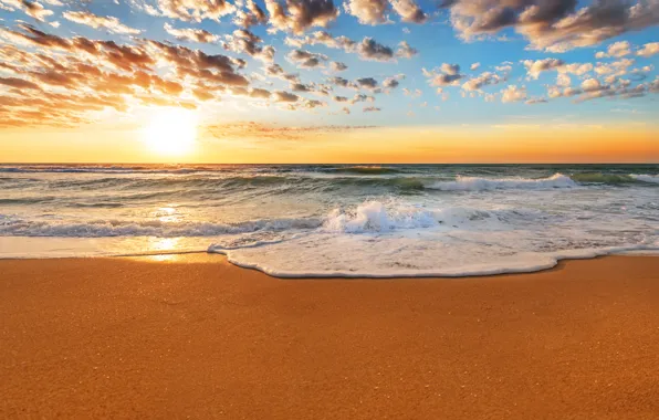 Картинка песок, море, пляж, небо, вода, пейзаж, закат, природа, океан, beach, sky, sea, ocean, landscape, nature, …