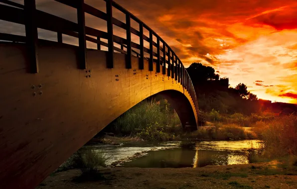 Картинка закат, мост, река
