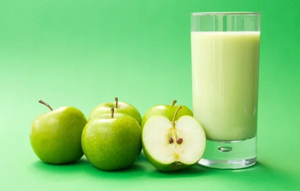 Картинка фон, обои, яблоки, apple, яблоко, еда, молоко, зеленые, wallpaper, широкоформатные, background, полноэкранные, HD wallpapers, milk, …