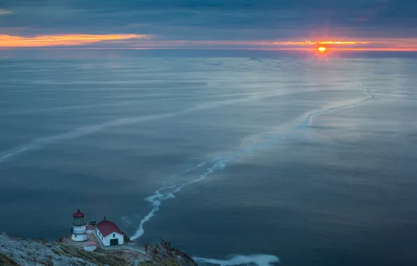 Картинка море, пейзаж, закат, маяк