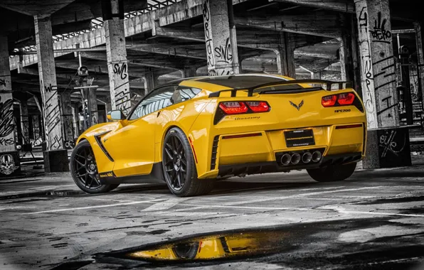 Картинка Corvette, Chevrolet, Muscle, Car, Yellow, Stingray, Rear, HPE700, 2015, Ruffer